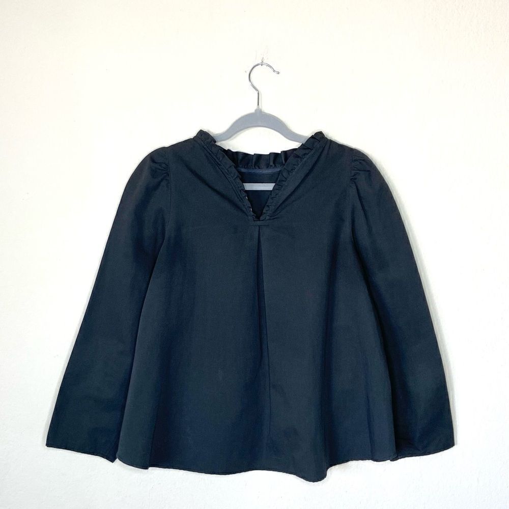 Atlantique Ascoli Paris Cotton Black Blouse Long Sleeve Made in France Size XS - Picture 6 of 9